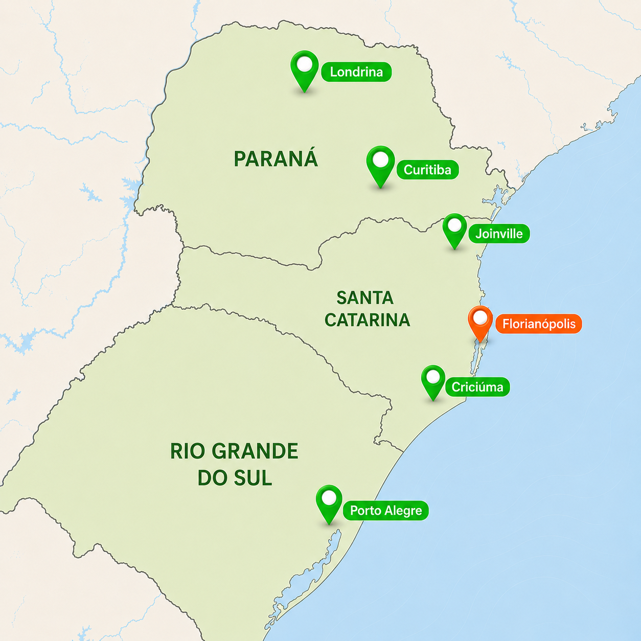 Mapa de expansão Sentinela One — Sul do Brasil
